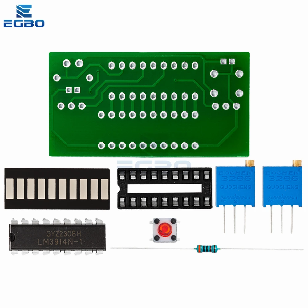 EGBO LM3914 10 Segment 3.7V Lithium 12V Battery Capacity Indicator Module Power Level Tester LED Display Electronic DIY Kits