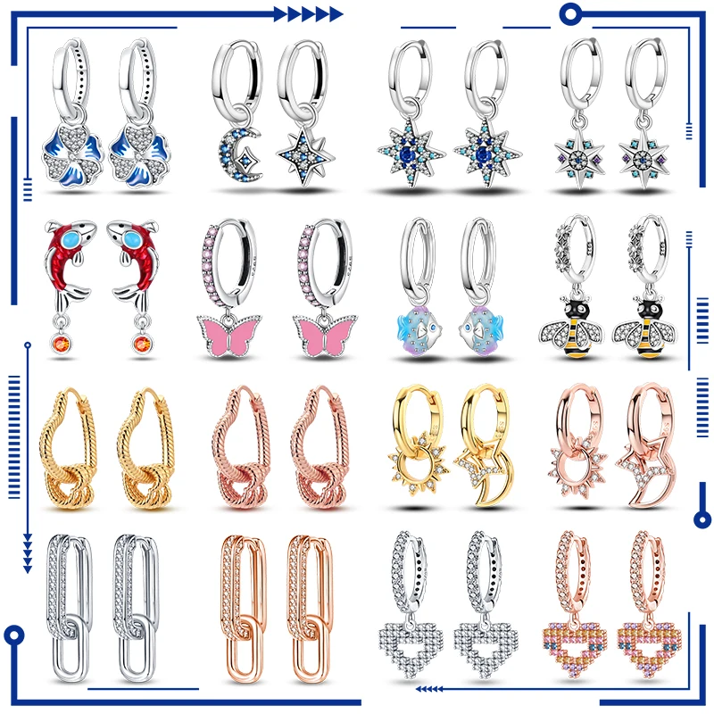 

2023 New in Gold Color And Rose Gold Heart Drop Earrings 925 Silver Women Jewelry Anniversary Luxury Gift Animal Shape Earring