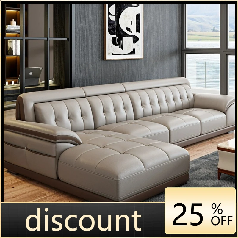 

LH leather sofa first layer cowhide modern simple size apartment living room solid wood combination