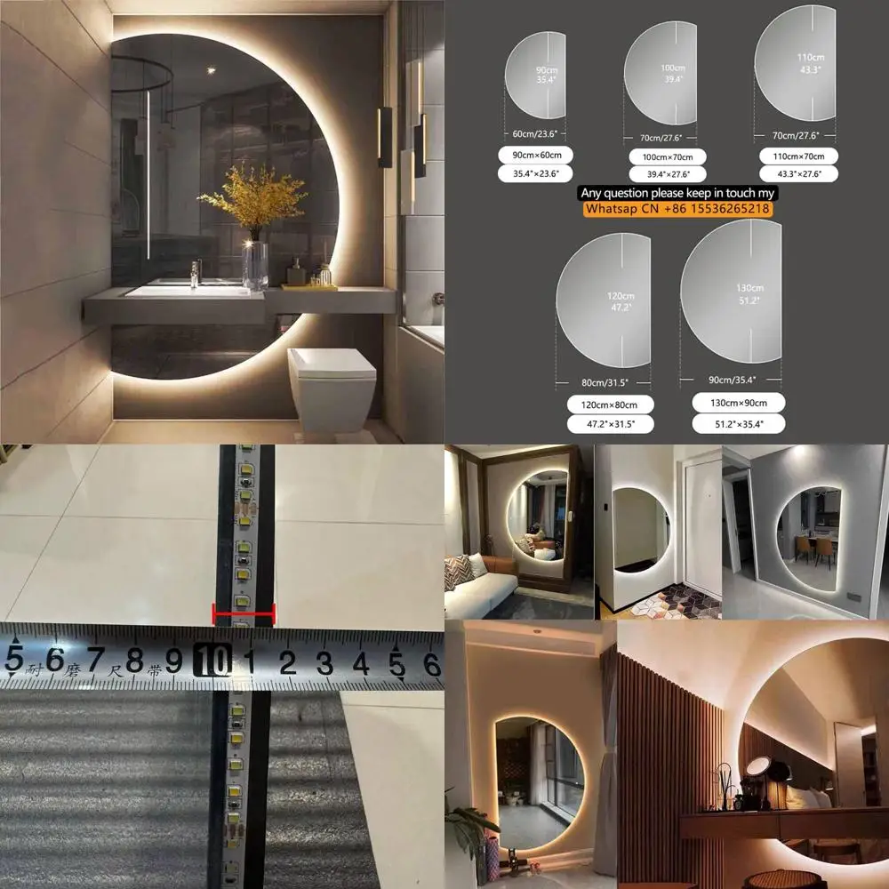 Wall Mounted Semicircle Vanity Mirror 51x35 Fogless Lighted Smart Bathroom Mirror with Touch 3 Colors Backlit Dimmable Light Ent