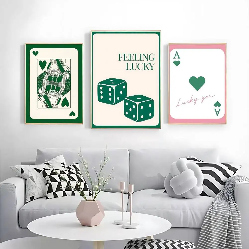Retro Grün Rosa Ace Karte Lucky You Lustige Poster Kraftpapier Vintage Poster Wandkunst Malerei Studie Ästhetische Kunst Wandaufkleber