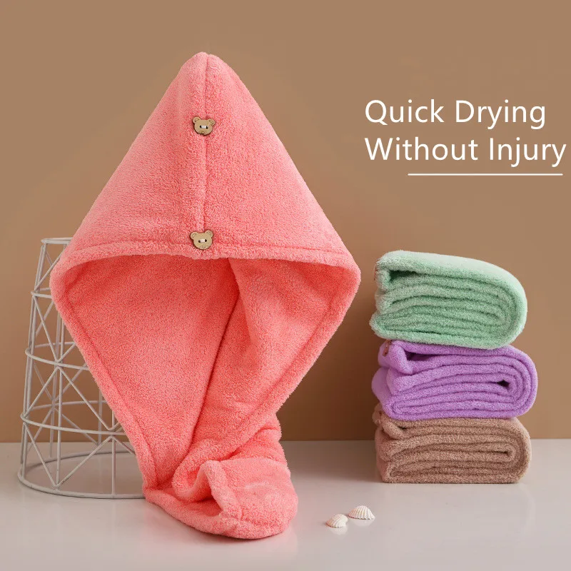 Women Hair Drying Hat Quick-dry Hair Towel Cap Hat Bath Hat Microfiber Solid Towel Cap Super Absorption Turban Hair Dry Cap