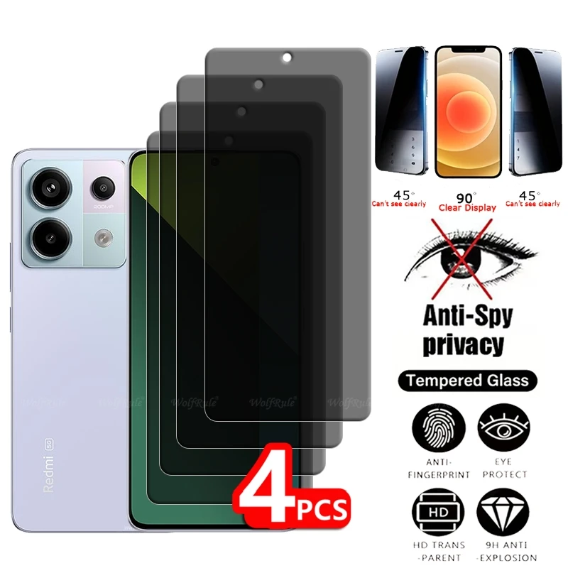 Protetor de Tela para Redmi Note, Capa Anti-Spy, Vidro de Privacidade, 9H HD, Redmi Note 13 Pro, 4G, 5G, 4pcs