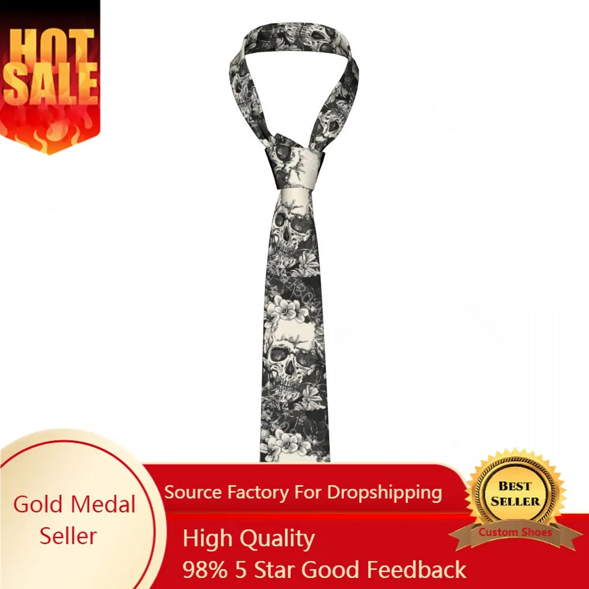 

Skull Men Necktie Skinny Polyester 8 cm Wide Skeleton Death Gothic Dark Horror Goth Neck Ties for Men Daily Wear Party