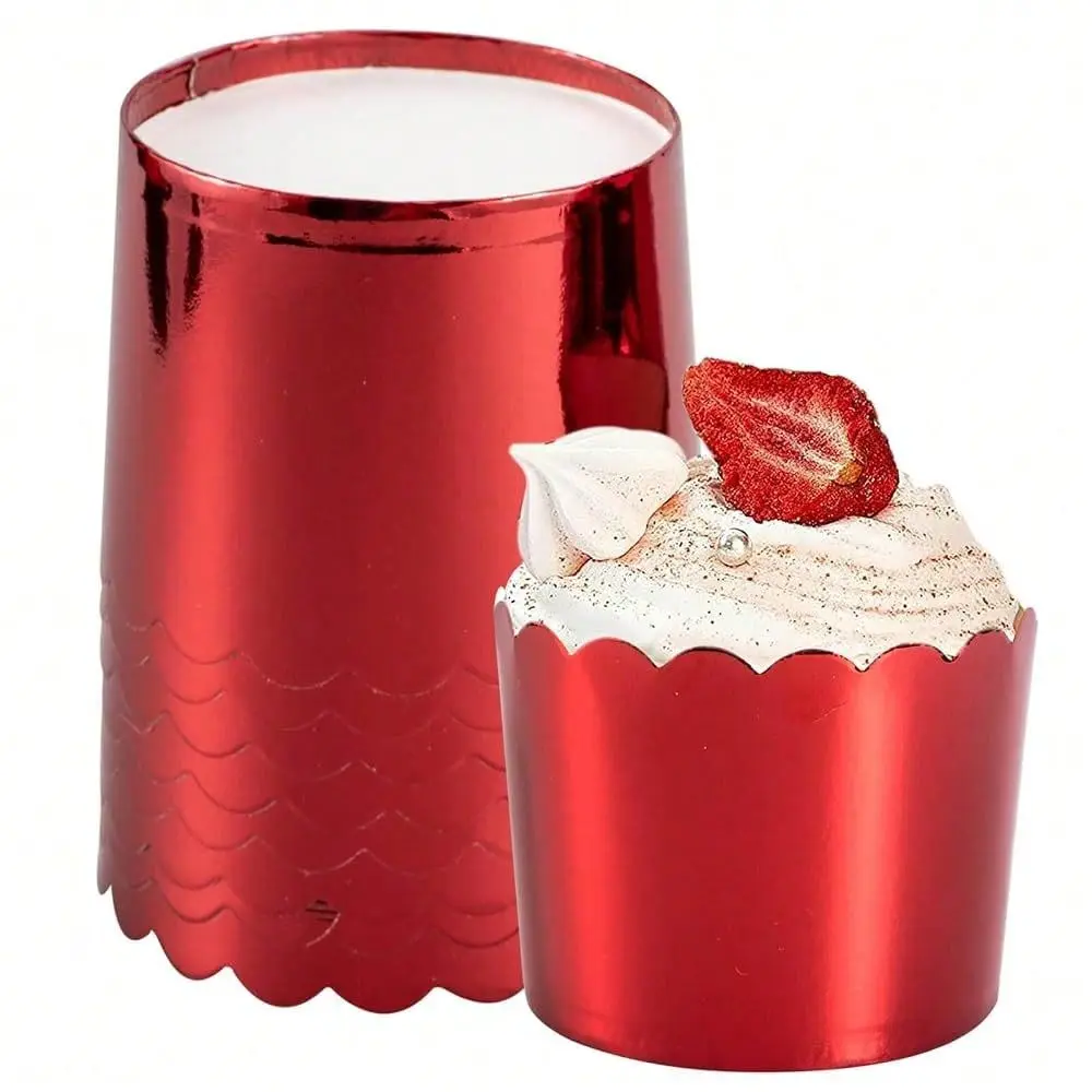 BaFKing Cups, 50pcs Cupcake Liners Red Muffin Liners Greaseproof Disposable Bulk Cupcake Wrapper, 6 Oz Standard Jumbo Muffin Cu