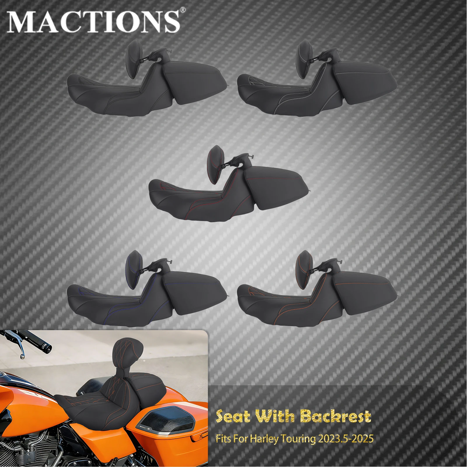 Motorcycle Two Up Seat With Backrest For Harley Touring Road King Street Glide 2023.5-2025 Driver Rider Passenger Cushion Seat