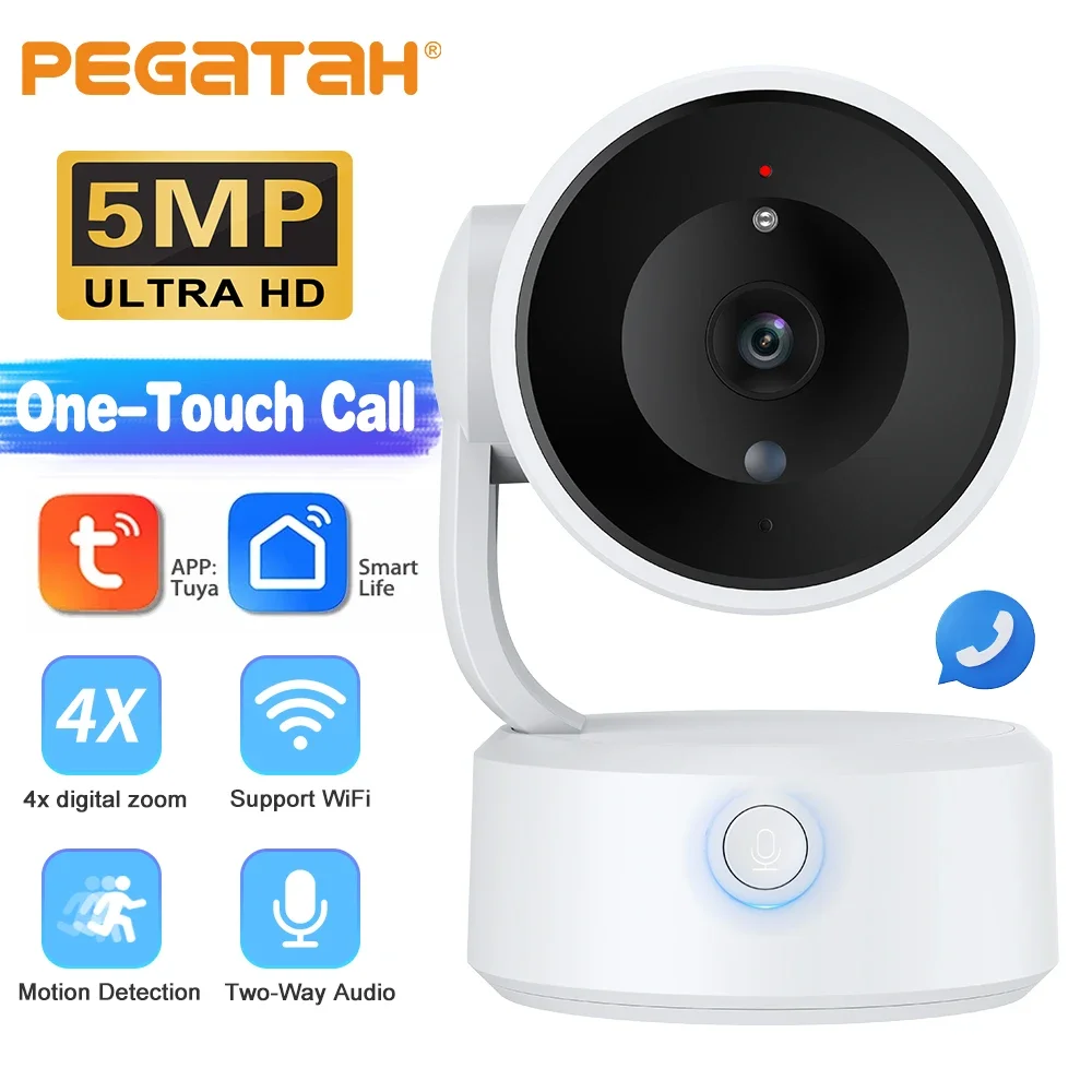 Tuya 5MP One-touch Call Indoor Baby Monitor WiFi IP PTZ Camera Surveillance Cameras Auto Tracking Color Night Security CCTV Cam