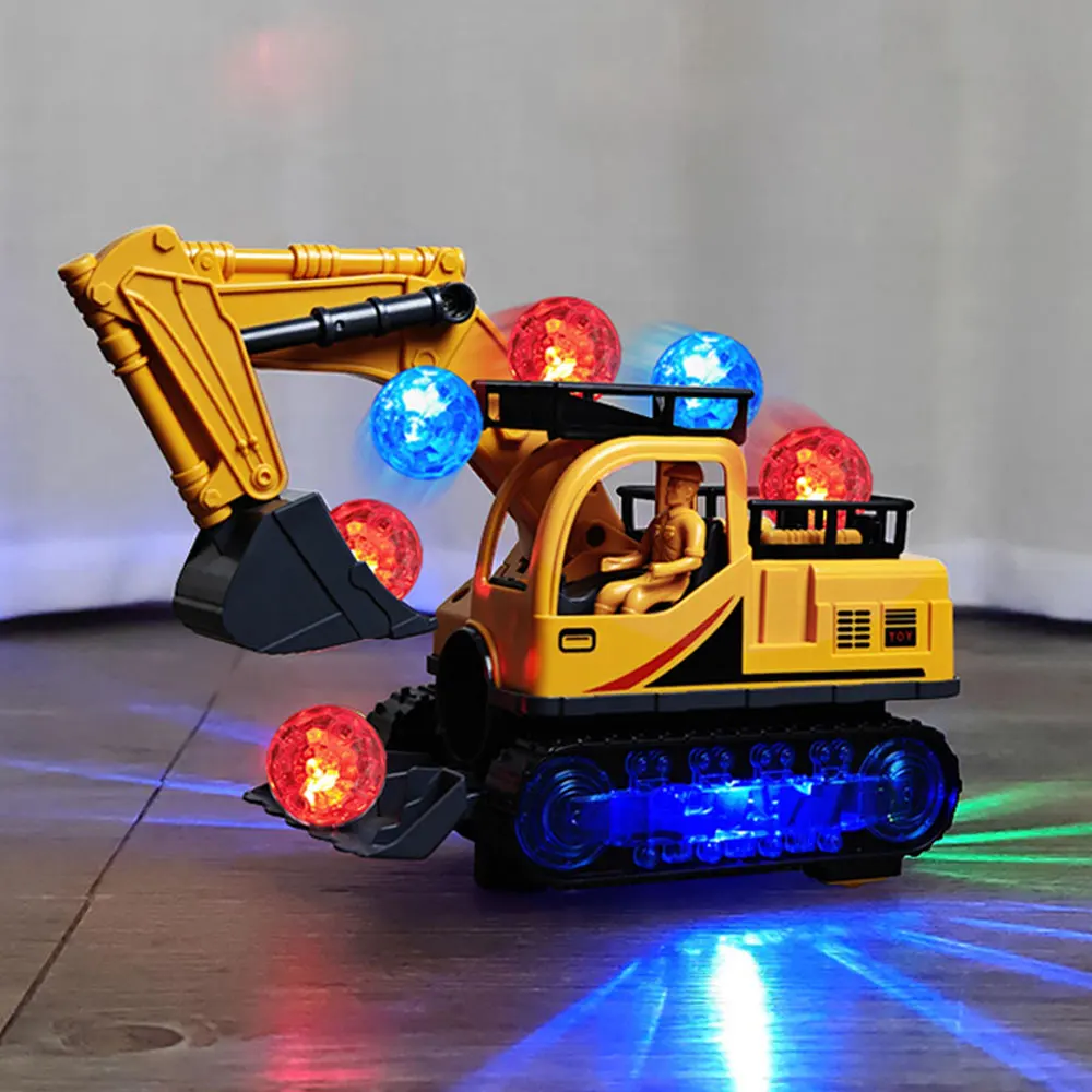 Funny Electric Throw Basketball Excavator Toy Music Light Car Universal Wheel Engineering Vehicle Kids Birthday Gifts VG225
