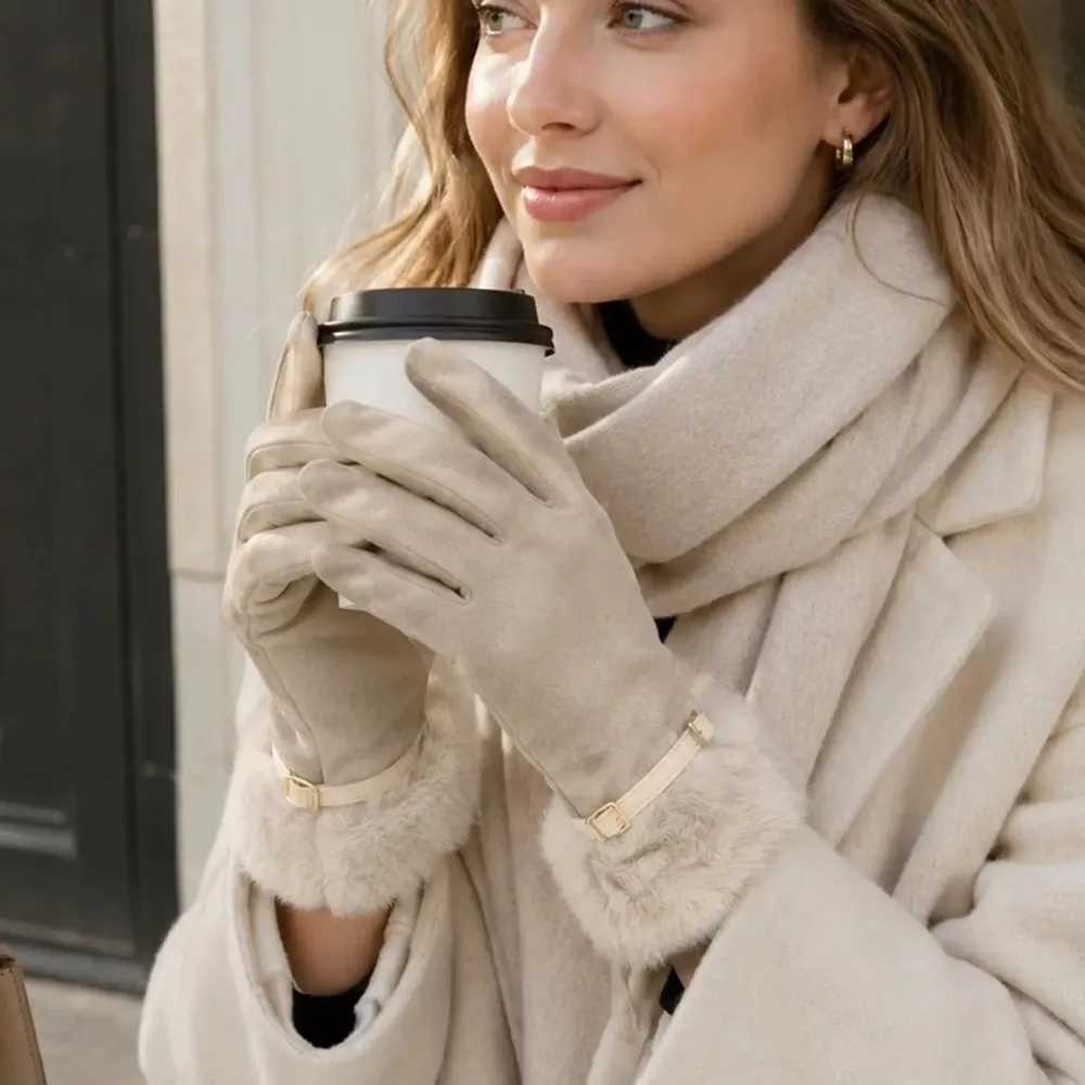 Durable Windproof Touch Screen Gloves Warm Lining Winter Gloves Metal Buckle Decoration Thick Gloves Women