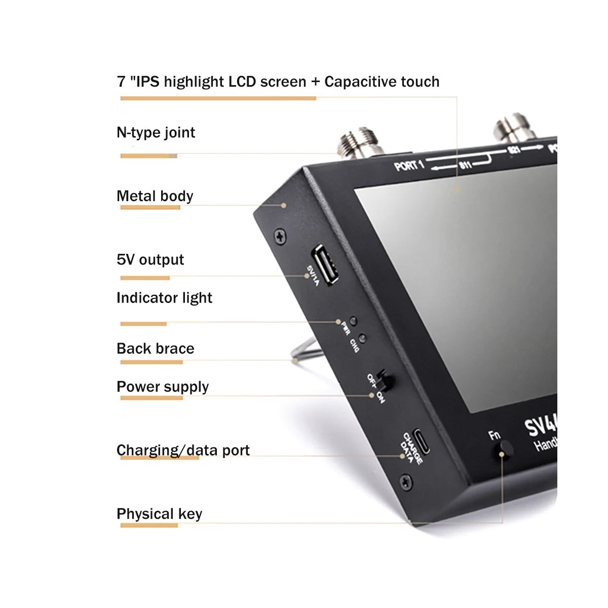 Vector Network Analyzer 7 Inch Touch LCD SV4401A 50KHz -4.4GHz HF VHF UHF Antenna Analyzer Of NanoVNA VNA Black