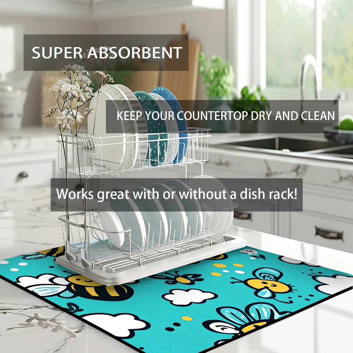 Absorbent Anti-slip Coffee Dish Mats Little Cloud Large Kitchen Absorbent Draining Mat Drying Mat Quick Dry Bathroom Drain Pad