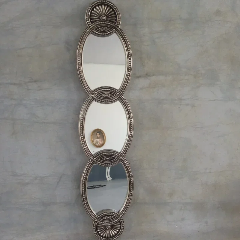 

European style bathroom mirror entrance living room retro silver decorative wall hanging mirror