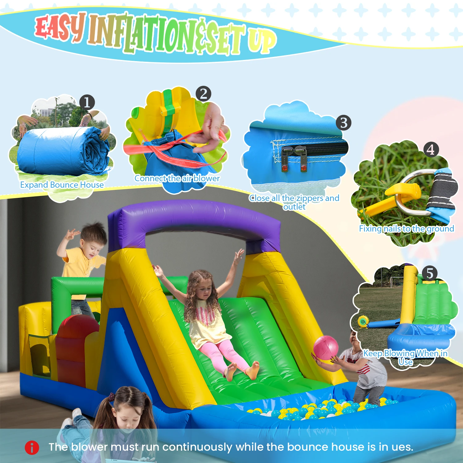 6.7x2.4x2.5m Commerciële Opblaasbare Obstakel Bounce Kasteel Springkussen met Blower kinderspeeltuin, kinderspeelgoed