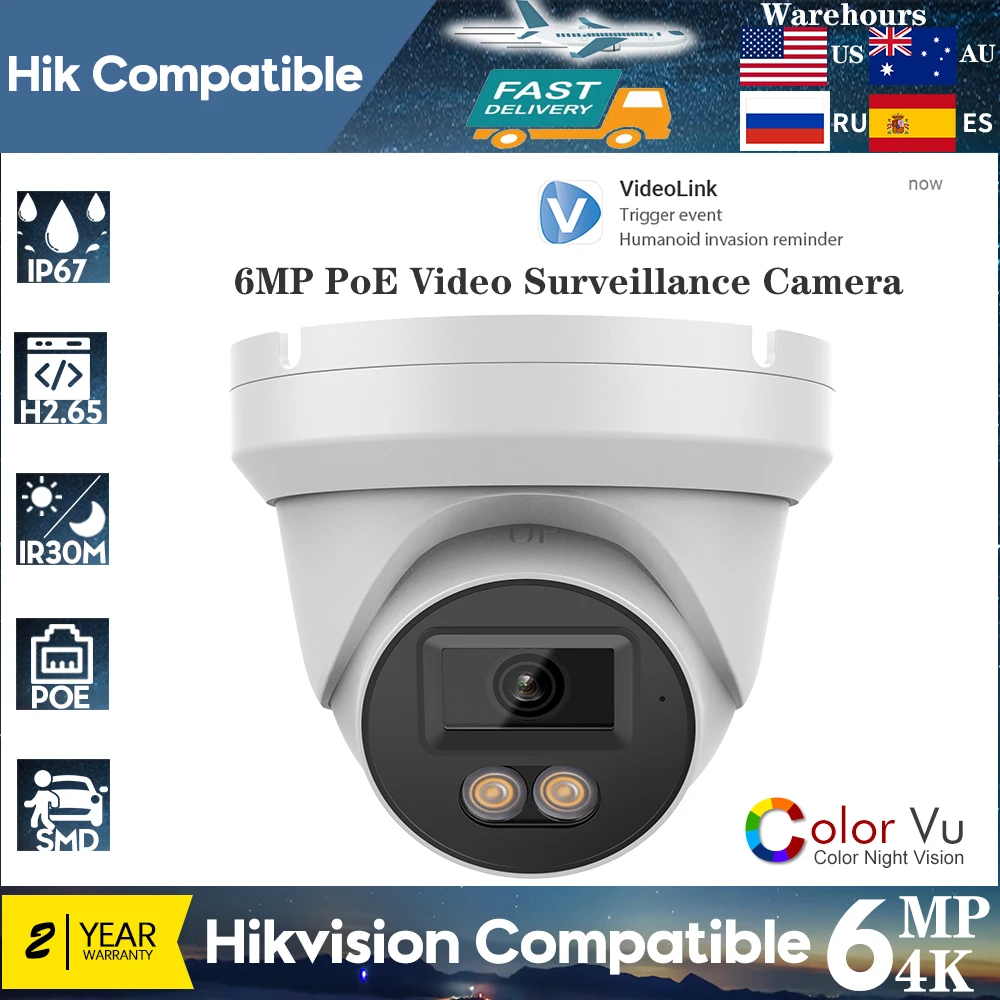 

Камера видеонаблюдения Hikvision, 4K, 6 МП, PoE, встроенный микрофон