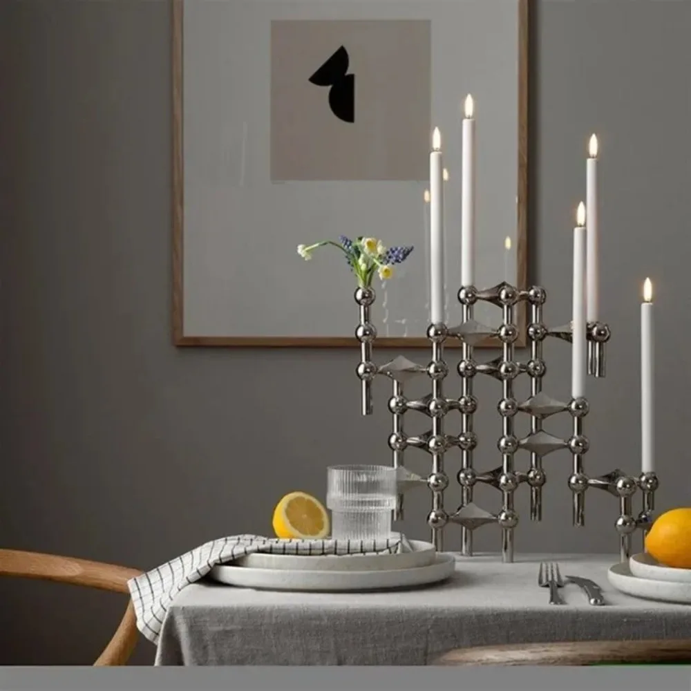 Vintage Metal Molecular Structure Candle Holder Nordic Silver Home Decore Candelabra Candle Stand Gift