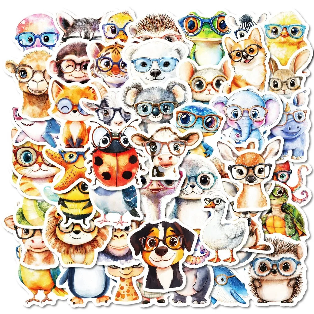 50Pcs Anthropomorphic Animal Doodle Stickers, Fun Glasses Starfish Decals for Phone Case Fridge DIY Anime Worlds Store