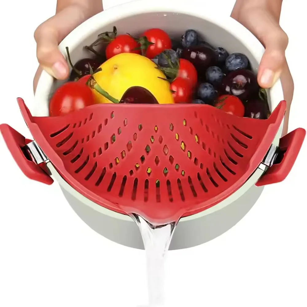 1pc Clip On Strainer for All Pots and Pans Silicone Pasta Strainer Clip Collapsible Colander for Noodle,Vegetables,Spaghetti