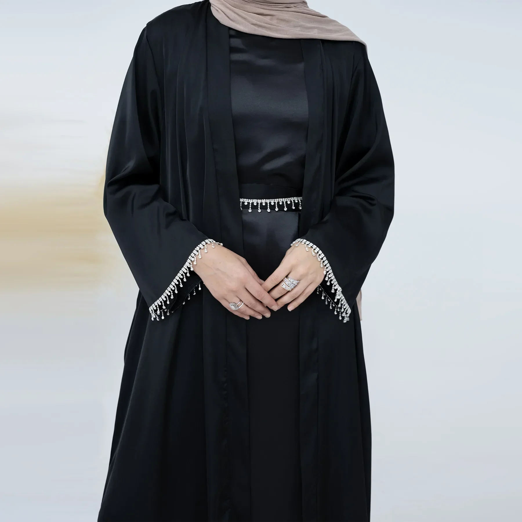 Spring/summer Solid Color Beaded Dress Femme Caftan Dubai Abaya Muslim Set Women Dresses Kaftan Abayas for Women Casual Vestidos