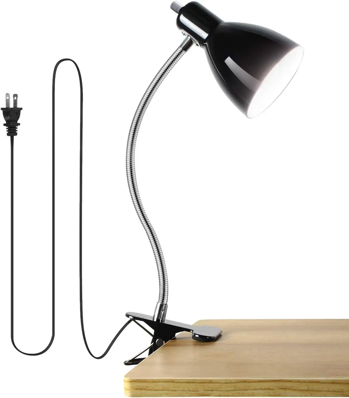 

360° Flexible Gooseneck Clip-On LED Desk Lamp, Eye-Caring Reading Light for Bedroom & Office, Black