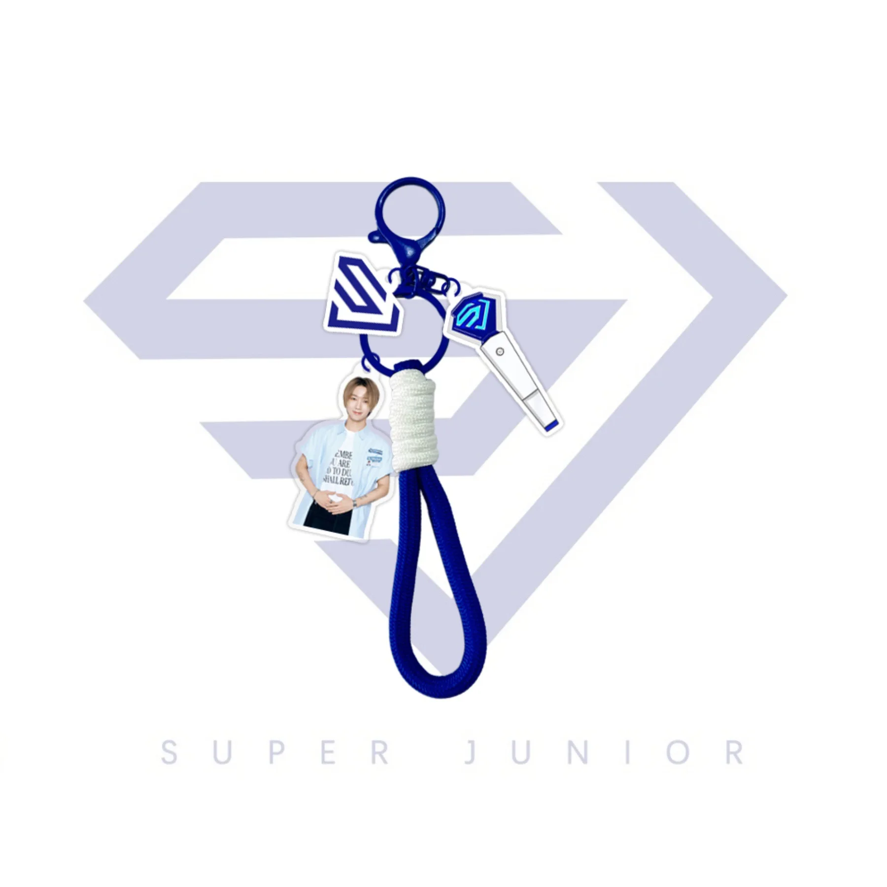 

New Super Junior PO-UP Light Stick Figure Keychains Blue Rope Pendant Eunhyuk Donghae Yesung Acrylic Keyring Bag Decor Fans Gift