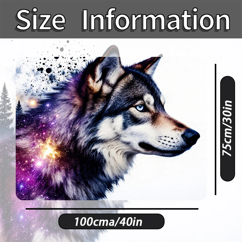 Universal Trunk Mat Featuring A Surreal Cosmic Wolf Dog Artwork - Showcasing Realistic Gray, Black, And White Fur With A Purple