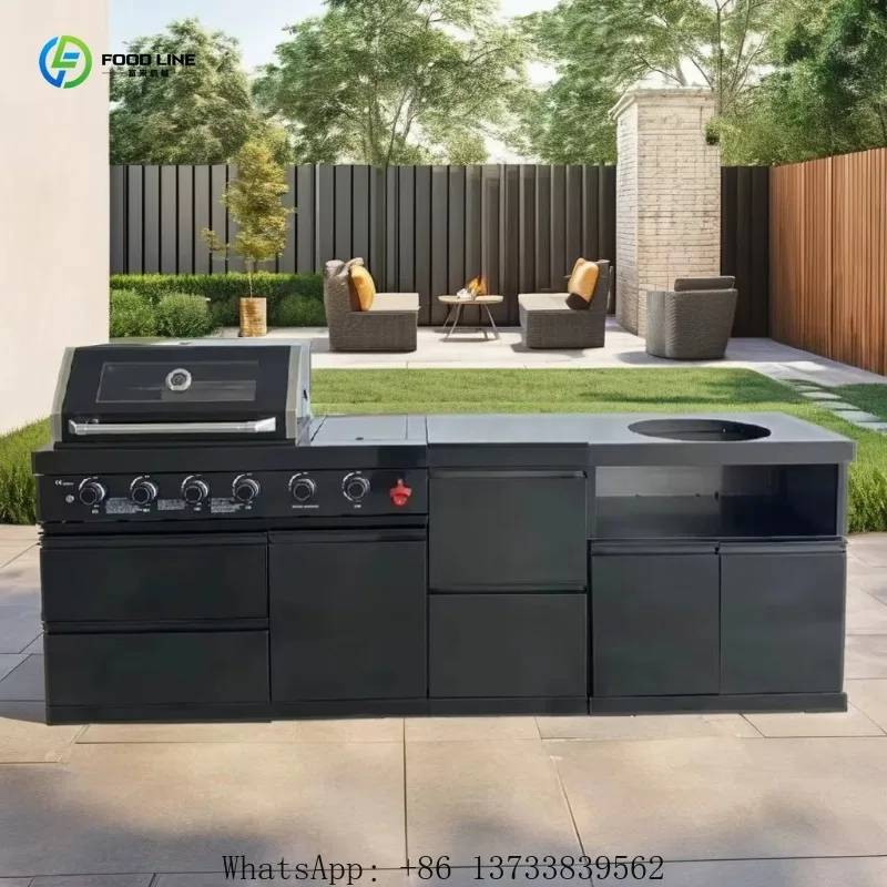 Customized BBQ Gas Grill Black Stainless Steel Propane  Smoker Freestanding Beverage Cooler for Collection