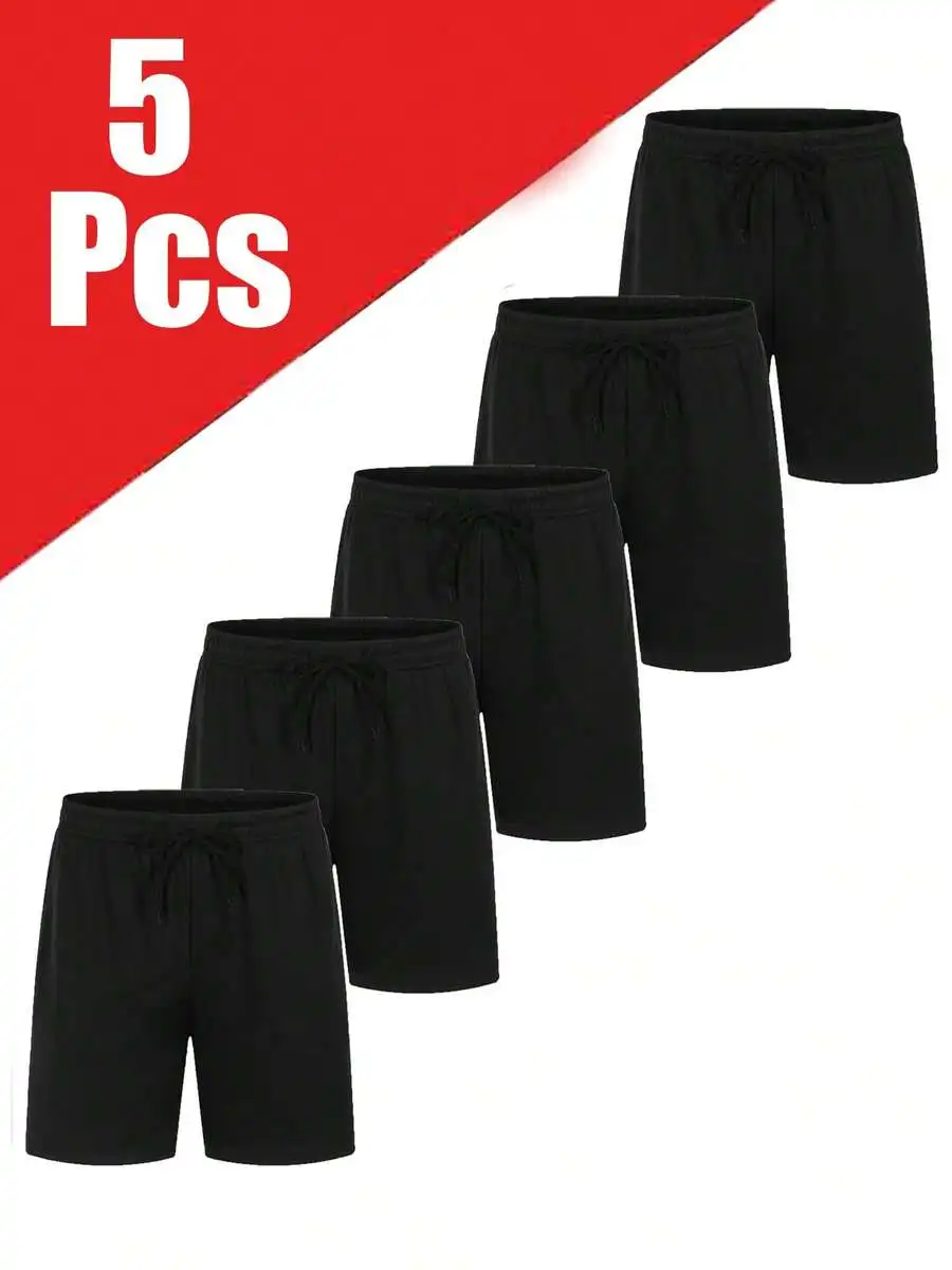 

5 Pcs Mens Quick Dry Sports Shorts Set Casual Knitted Shorts With Pockets For Gym Running Hiking Basketball Beach