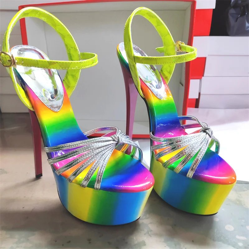 

Unisex 19cm Thin High Heels Platform Sandals Buckle Shoes For Woman Pumps SUMMER Peep Toe Bridal Stilettos Zapatos Mujer