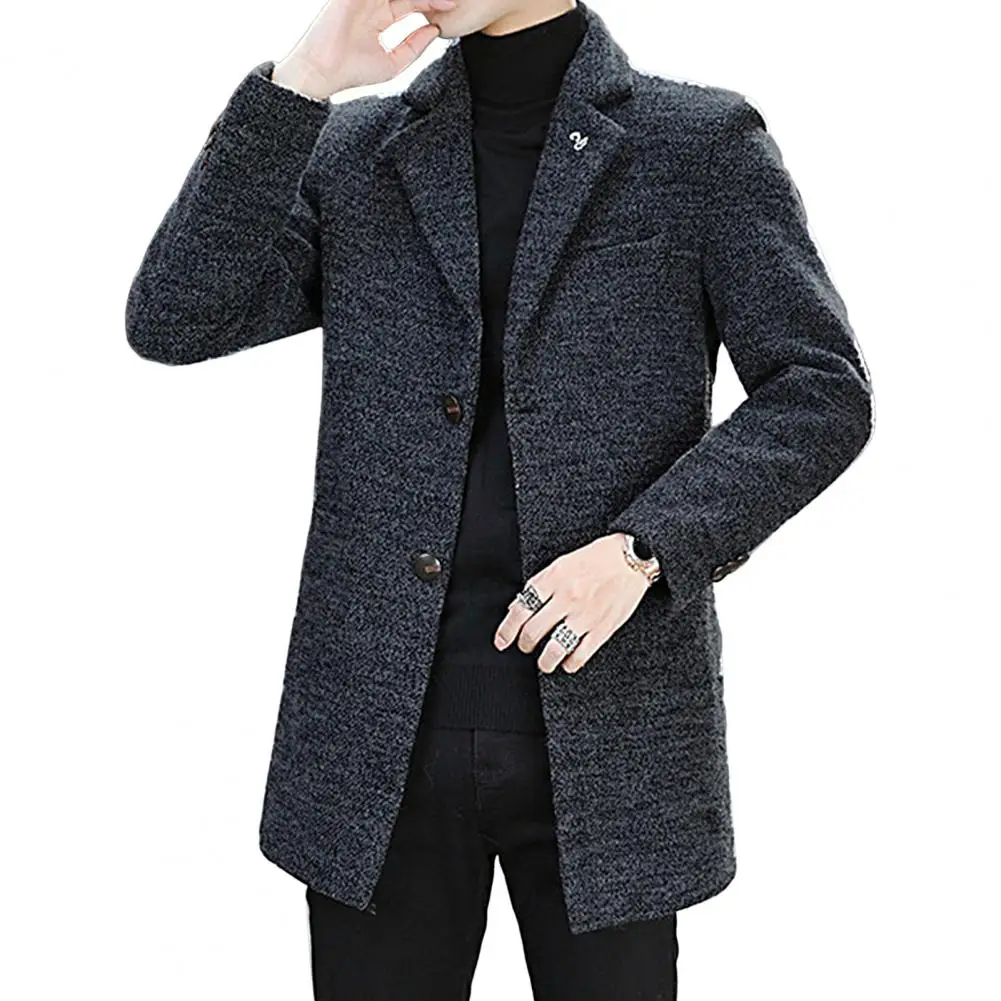 Mannen Winter Warm Trench Blends Coat Slim Fit Casual Jassen Revers Kraag Parka Lange Gestikt Wollen Lange Jas Windjack