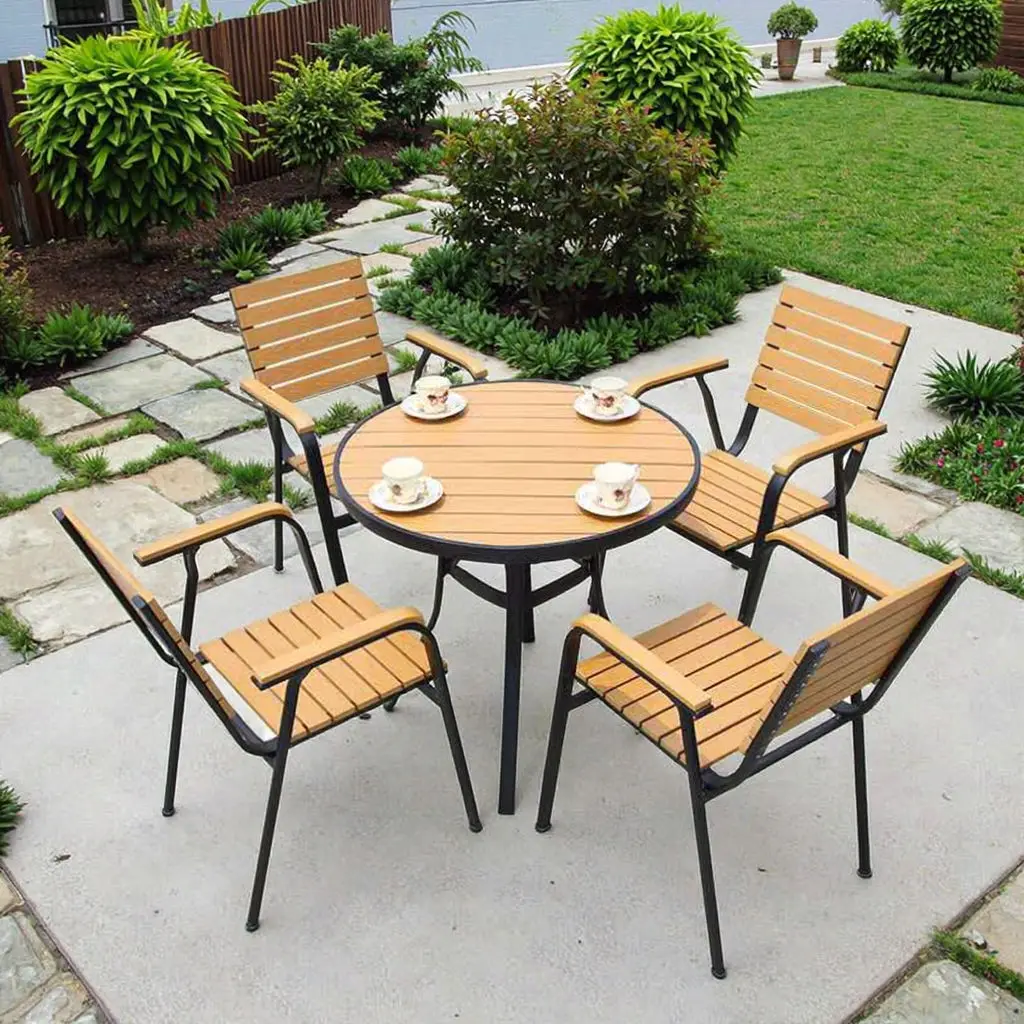 Modern Rattan Comfortable Outdoor Dining Furniture Sets 4 Chairs & Table for Restaurant School Garden Use