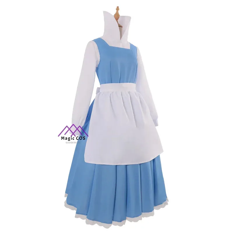 فستان بيوتي آند ذا بيست بيل الأميرة التأثيري للخادمة للفتيات للهالوين فستان أزرق صديق للميزانية زي جاهز للصور