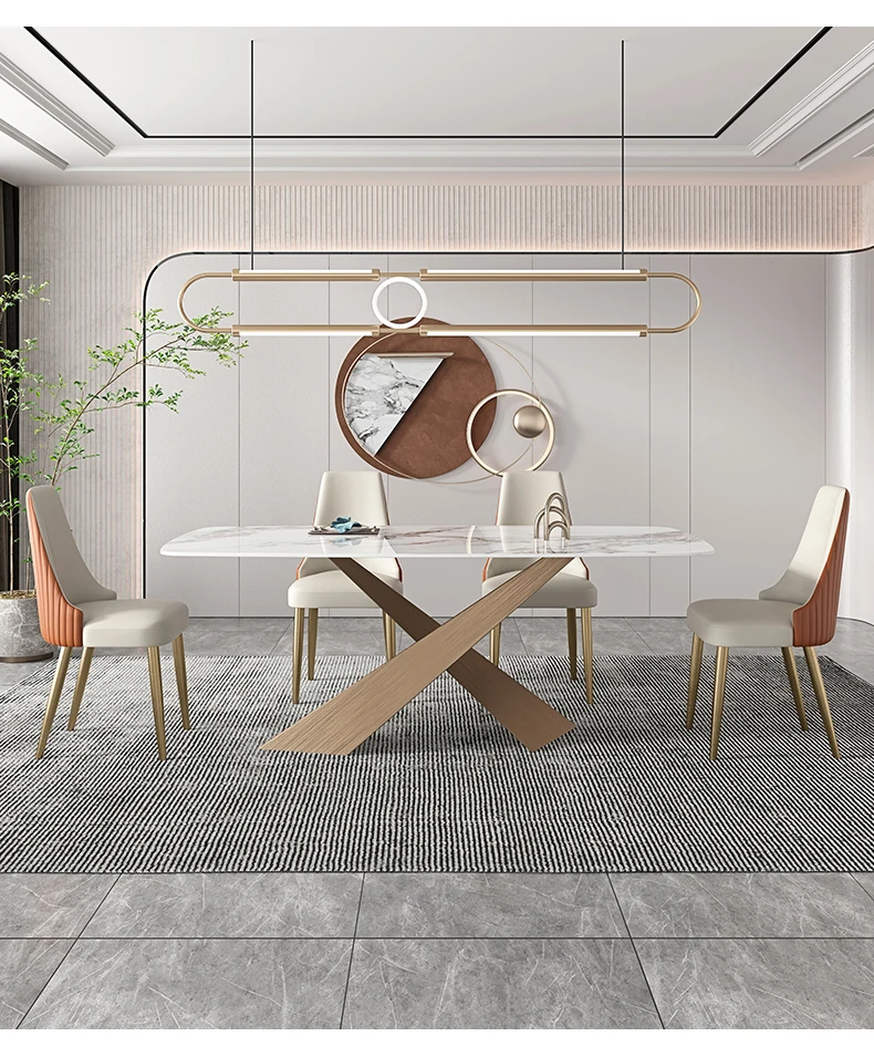 

Italian style minimalist light luxury bright rock slab dining table modern simple rectangle