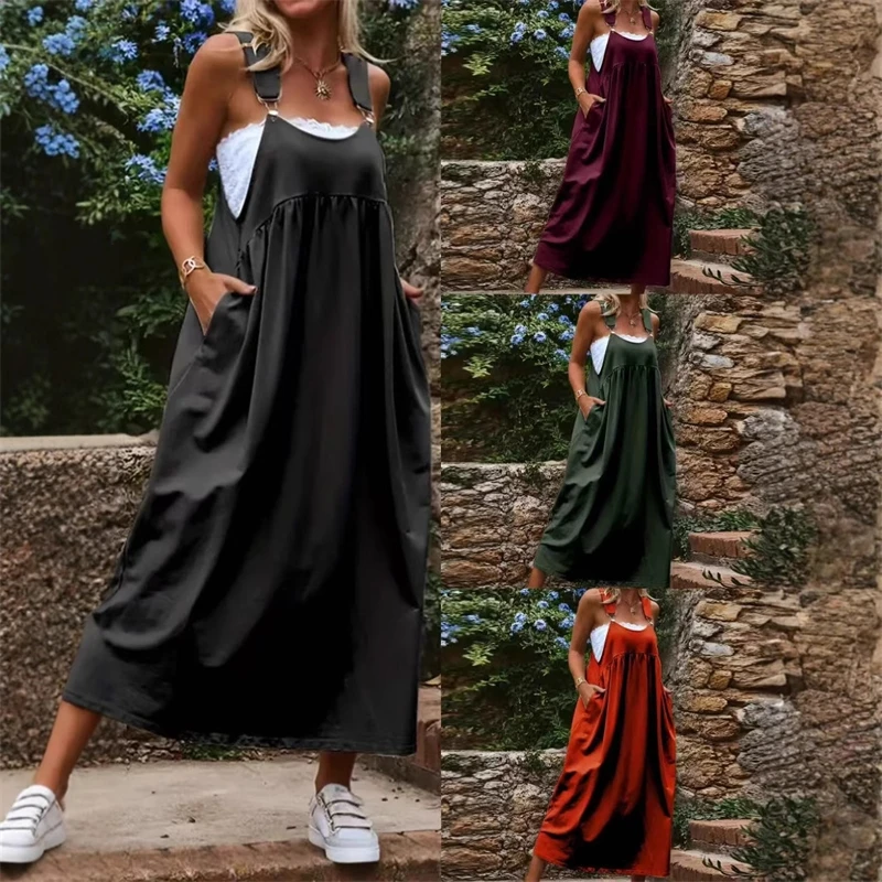 

Plus Size Women's Dress Solid Color Loose Fit Casual Summer Dress With Backless Design Fashion Trend Elegant Style Daily Wear