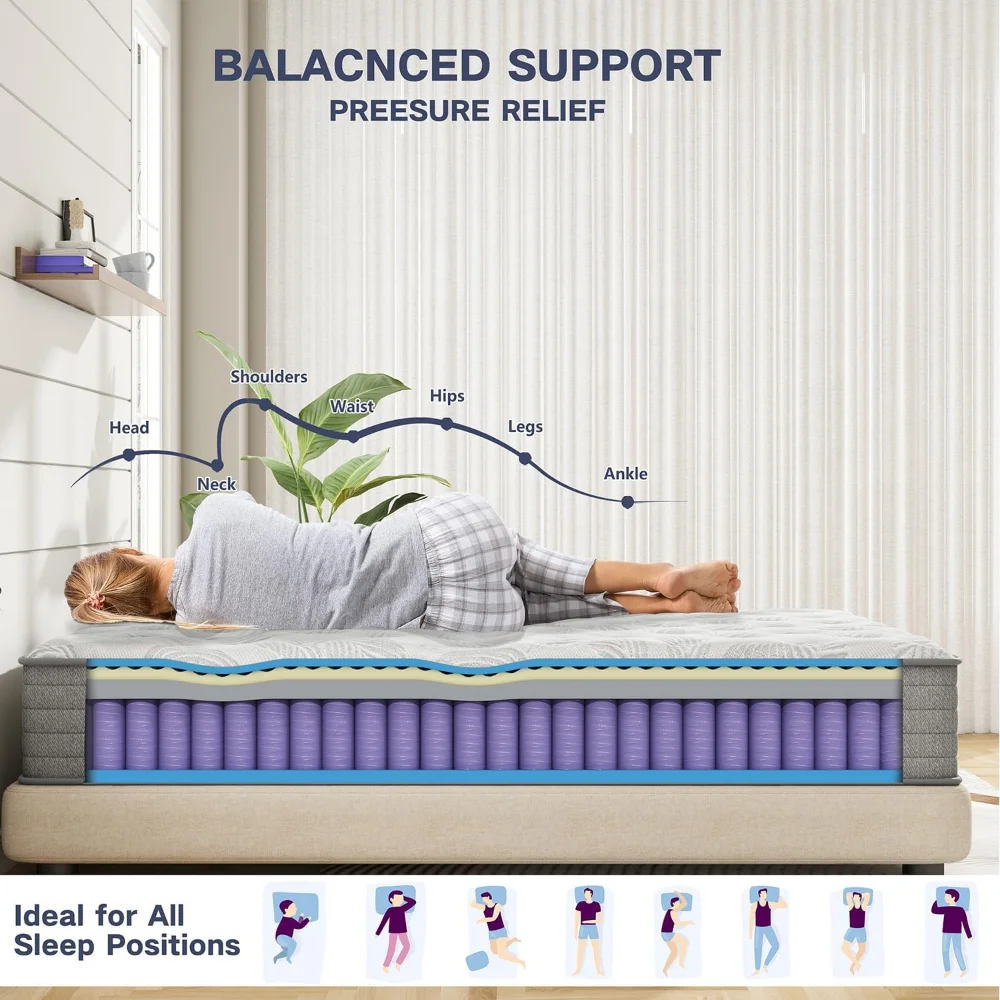 Colchão Queen, colchão Queen Size híbrido de 12 polegadas em uma caixa com espuma viscoelástica gel, 60" * 80" * 12"