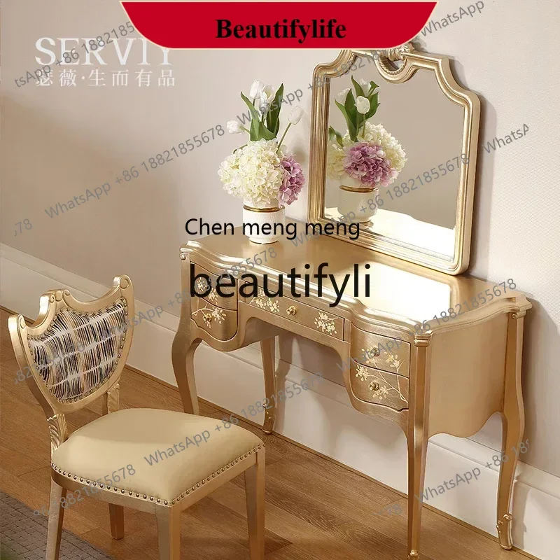 D178   French light luxury solid wood with drawn engraving hand-painted dressing table European court dressing table