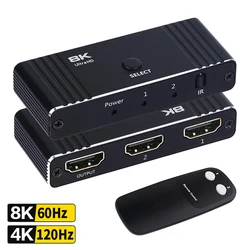 Dwukierunkowy przełącznik HDMI2.1 8K 2x1 4K@120Hz 48Gbps Ultra HD HDMI Splitter Switch 2 wejścia 1 wyjście z pilotem do PS5 Xbox