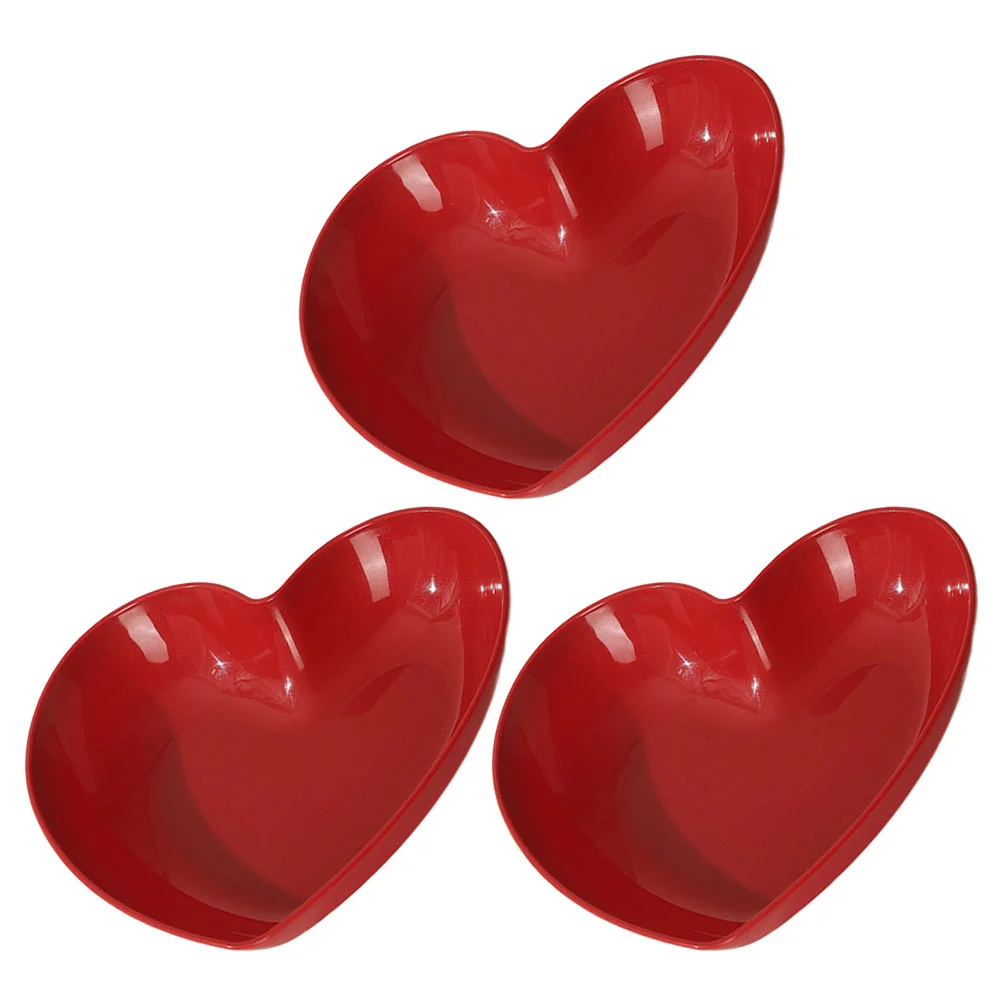 

3 Pcs Heart Shaped Plate Household Bread Tray Snacks Chinese Red Serving Platter