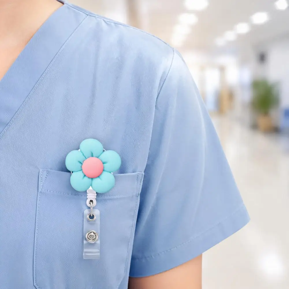 Cute Flower Badge Reel, Retractable IDCard Badge Holder for Nurses Telescopic Keychain Badge Reel ID with Belt Clip Key Ring