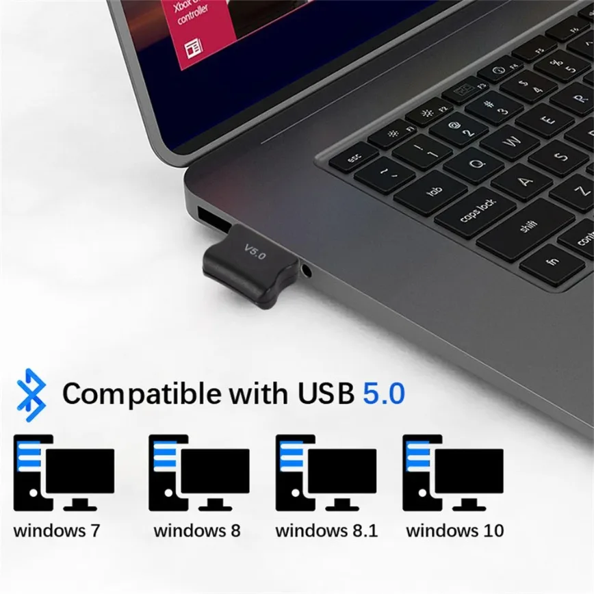 Adattatore Bluetooth USB 5.0 Dongle Bluetooth Trasmettitore audio Bluetooth wireless Ricevitore per PC Computer portatile Windows 10/8/7