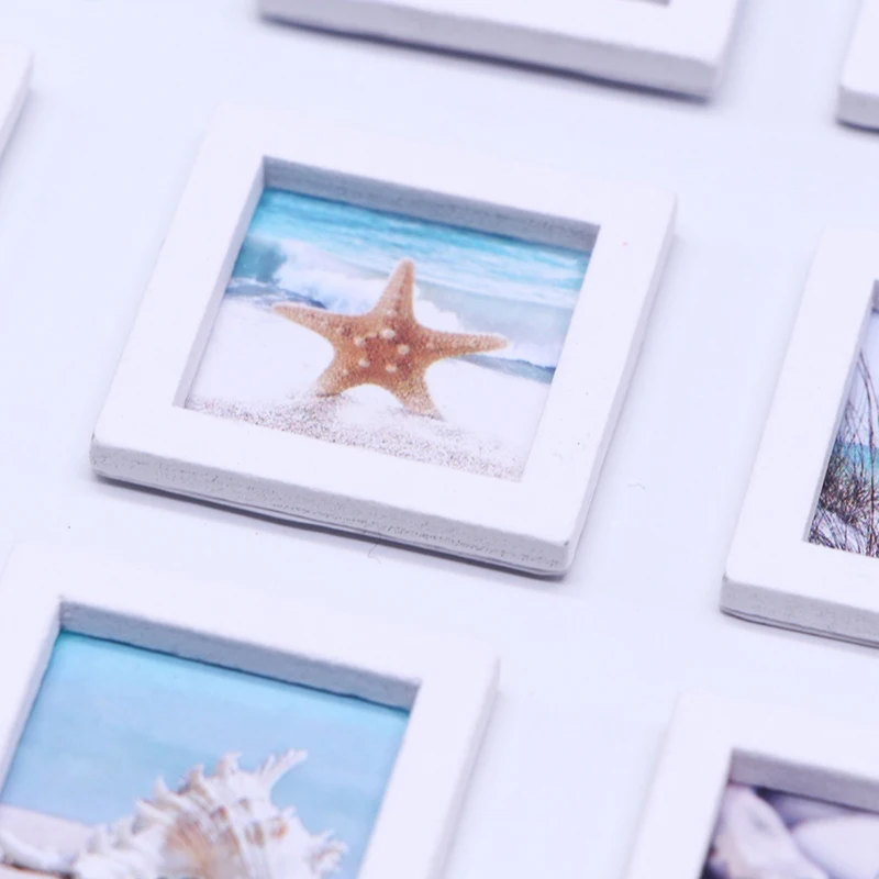 ドールハウスミニチュアフォトフレーム,風景,壁画,壁の装飾,モデルの装飾,おもちゃの人形,家の付属品,夏,ビーチ,1:12, 4個,9個