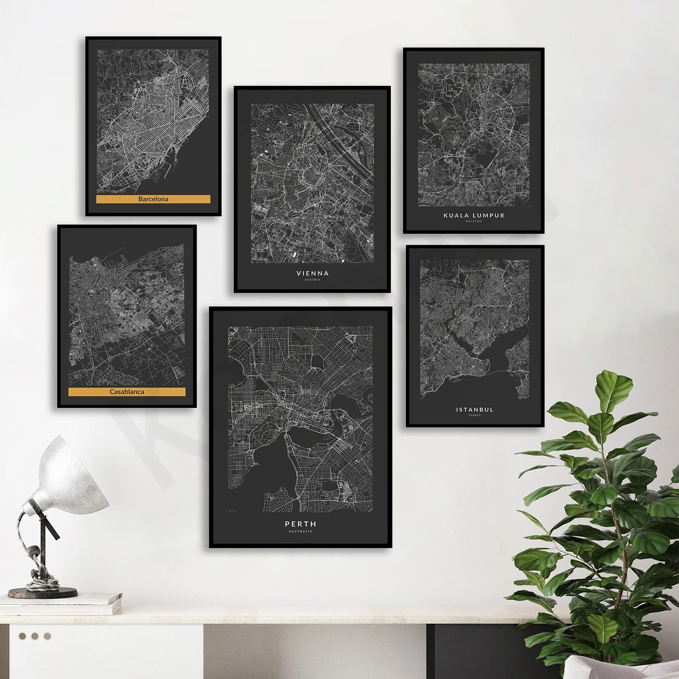 Wroclaw Paris Perth Barcelona Vienna Zurich Warsaw Geneva Seattle Kuala Lumpur Casablanca Istanbul. City Map Poster