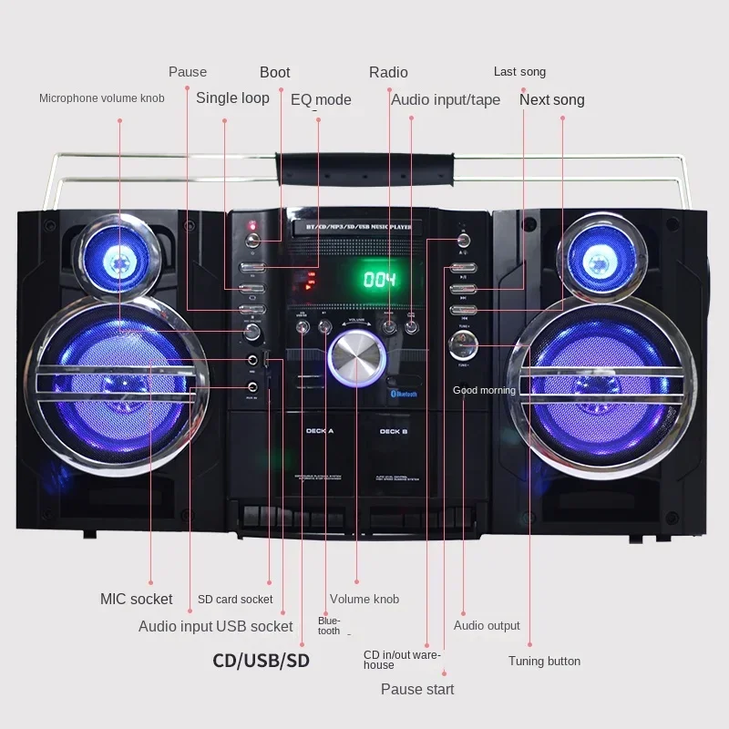 Tape Recorder All-in-One Multi-Function SD Card U Disk CD Player Bluetooth Karaoke Audio