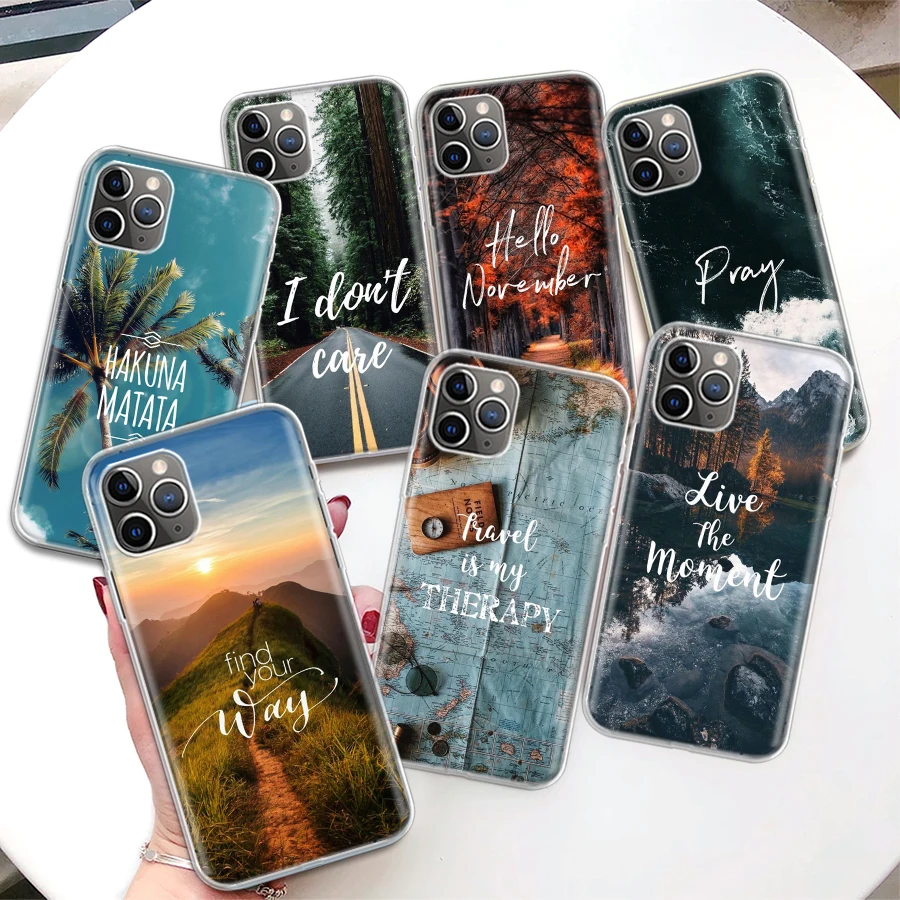 Travel Mountain Beach Proverb Coque Phone Case For iPhone 11 12 13 14 15 16 Pro Max 7 Plus 8 + X XR XS SE Apple Soft Fundas Cove