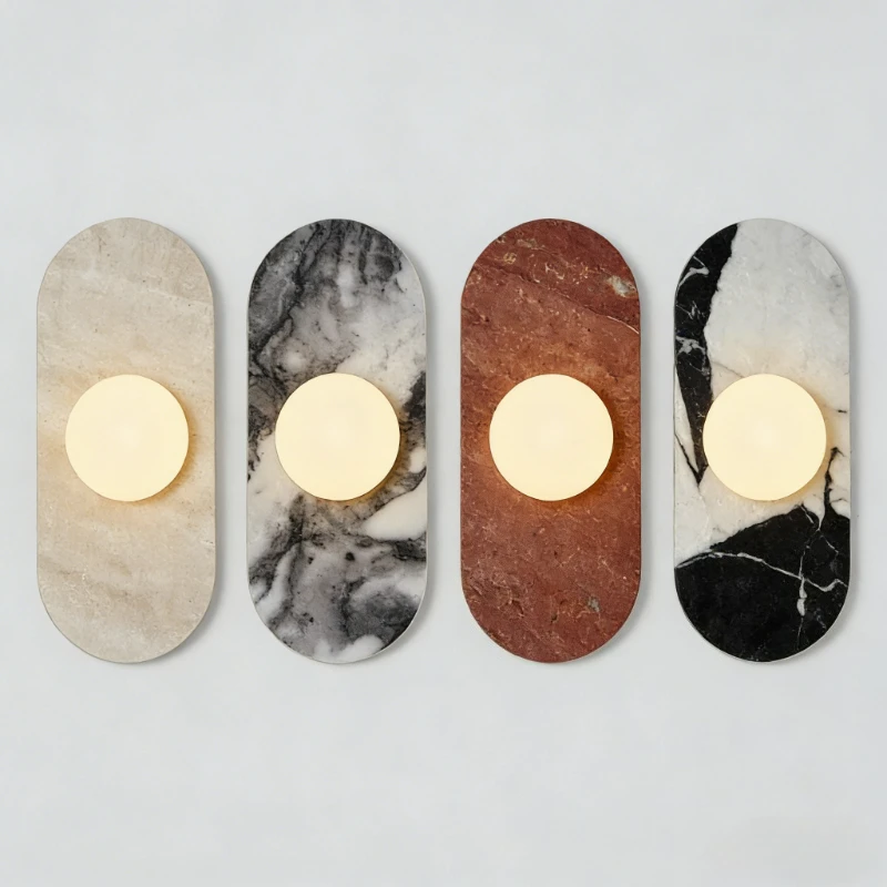LED Wall Light Fixture Nordic Modern Foyer Corridor Vanity Wabi Sabi Rectangle Marble Stone Bedside lamp