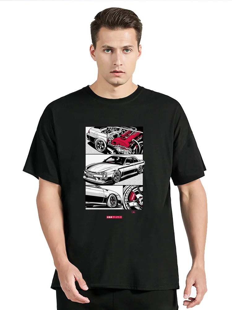 New Summer Silvia S14A Kouki Car Design T-Shirt Casual Hipster t shirt Oversized Cotton Tshirt Unisex Tops Tees Men's Clothing