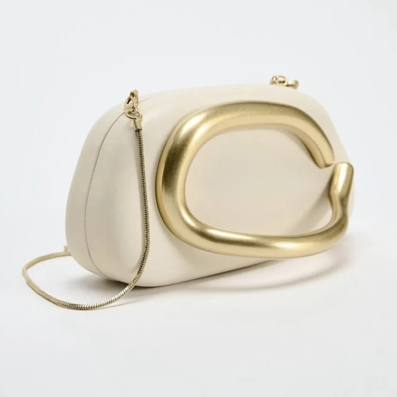 Goldene Metallverschluss-Clutch-Tasche für Damen, Abendtasche für Hochzeit und Party, Niedliche Handtasche in Dunkelrot und Beige, Winter 2024 Neu – Detail 12