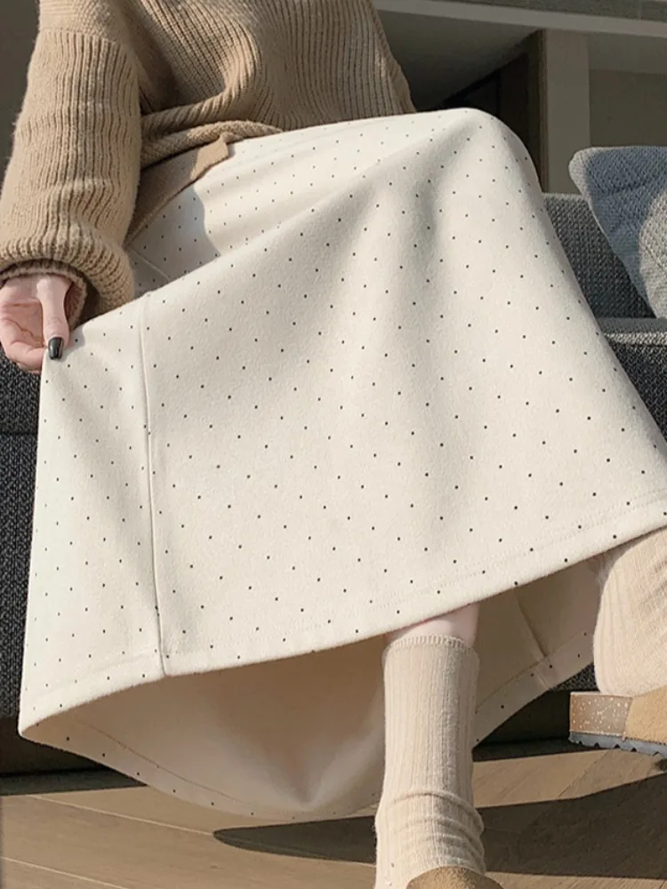 Spódnica damska Thiened, zimowa, w kratę, dzianinowa, z wysokim stanem, o kroju litery A, do pracy, z włókna poliestrowego, z wysokim stanem.