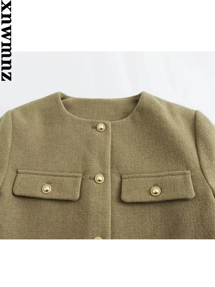 XNWMNZ-Chaqueta corta con bolsillo y solapa para mujer, Blazer versátil de manga larga con cuello redondo, Estilo Vintage, a la moda, para otoño e