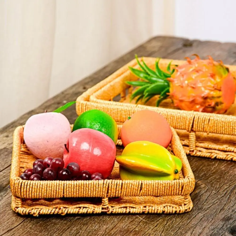 Multistyles Imitation Rattan Fruit Plate Retro Woven Handheld Creative House Candy Packaging Storage Rattan Woven Tea Tray