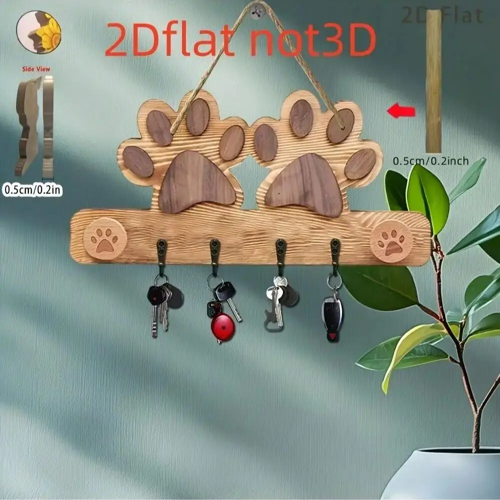 1PCS Handmade Wooden Dog Paw Key Storage Wall Decora Hook With Natural Wood Grain and Paw Print Living Room Decora Room Decora